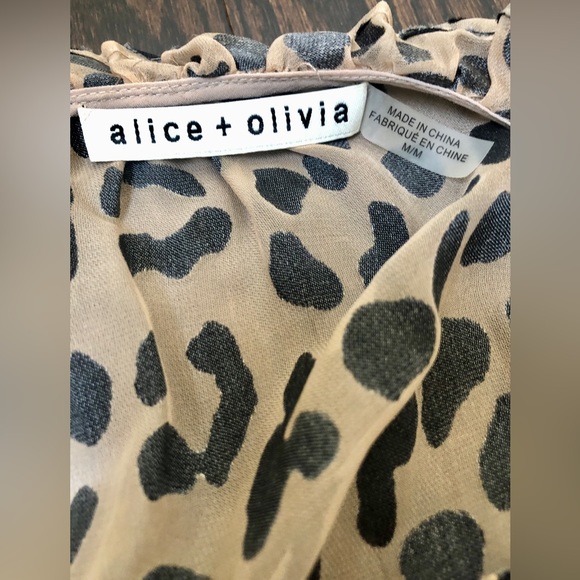 ALICE + OLIVIA- Animal Print Tie Neck Blouse - Picture 10 of 12